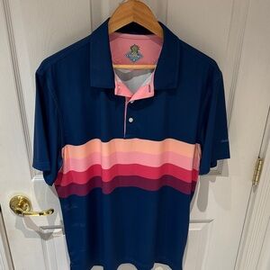 Chubbies Men's Navy and Pink Striped Polo Shirt